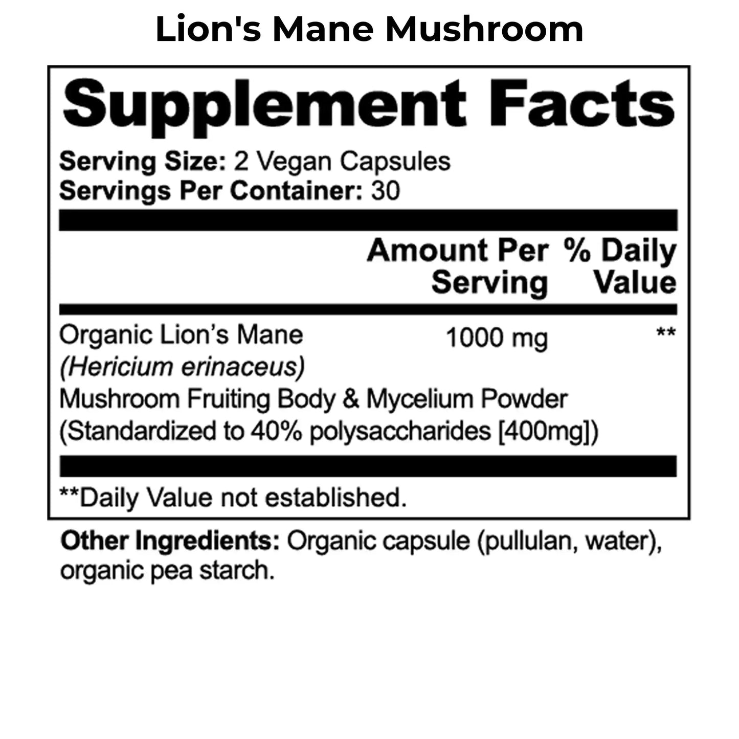 Lion's Mane Mushroom supplement facts — FOCUS Pack | Vitavia