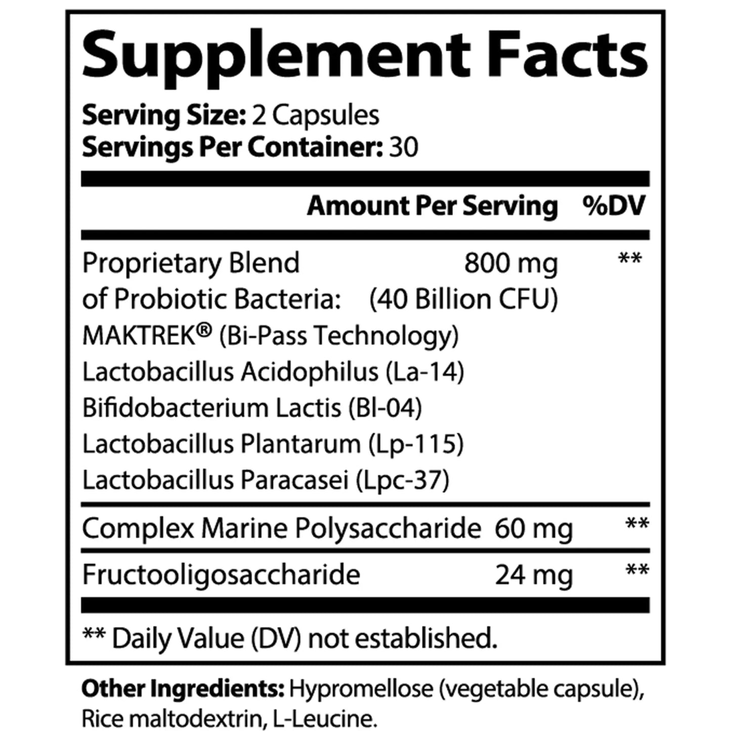 Probiotic Complex supplement facts — 40 Billion CFU with FOS per serving | Vitavia